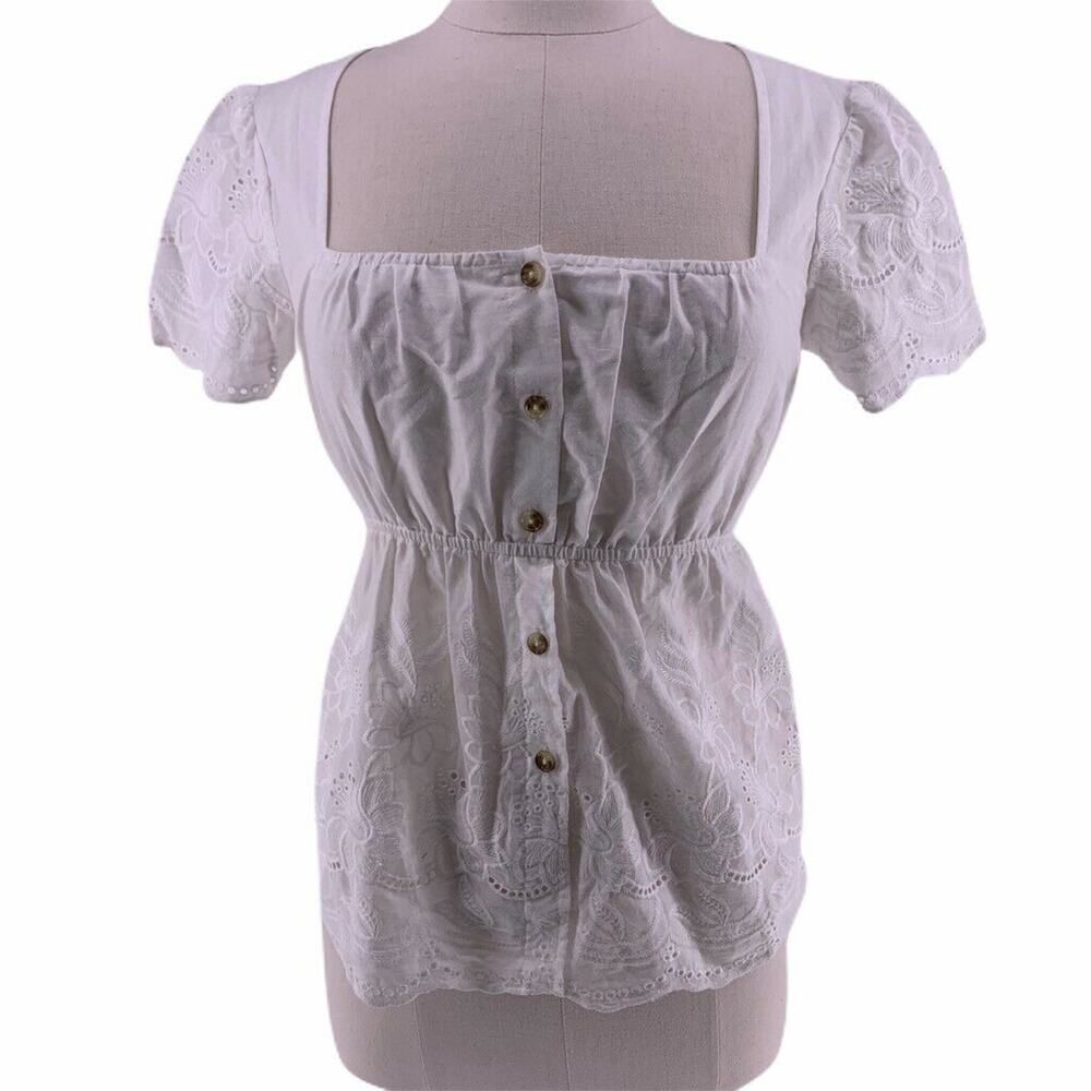 Show Me Your MuMu White Top Milkmaid Cottage Core Eyelet Lace Blouse S New
